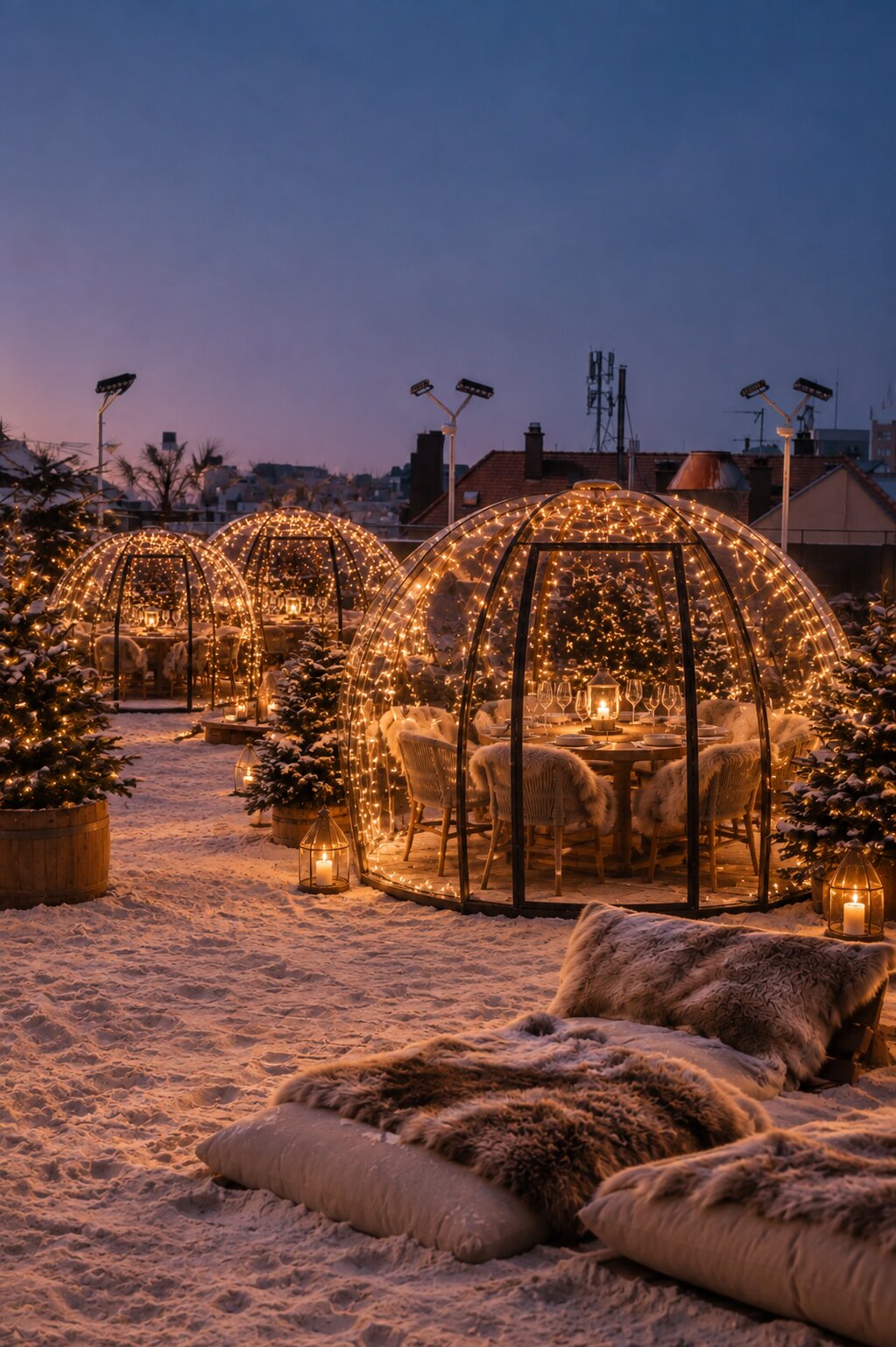 DECKZEHN Winter Season — Winter Domes auf dem Rooftop über Karlsruhe